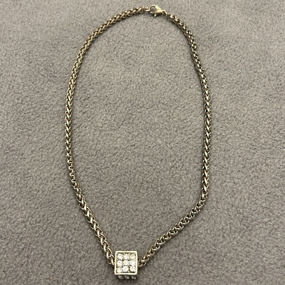 Vintage Short Necklace With Sliding Cube Charm With Rhinestones